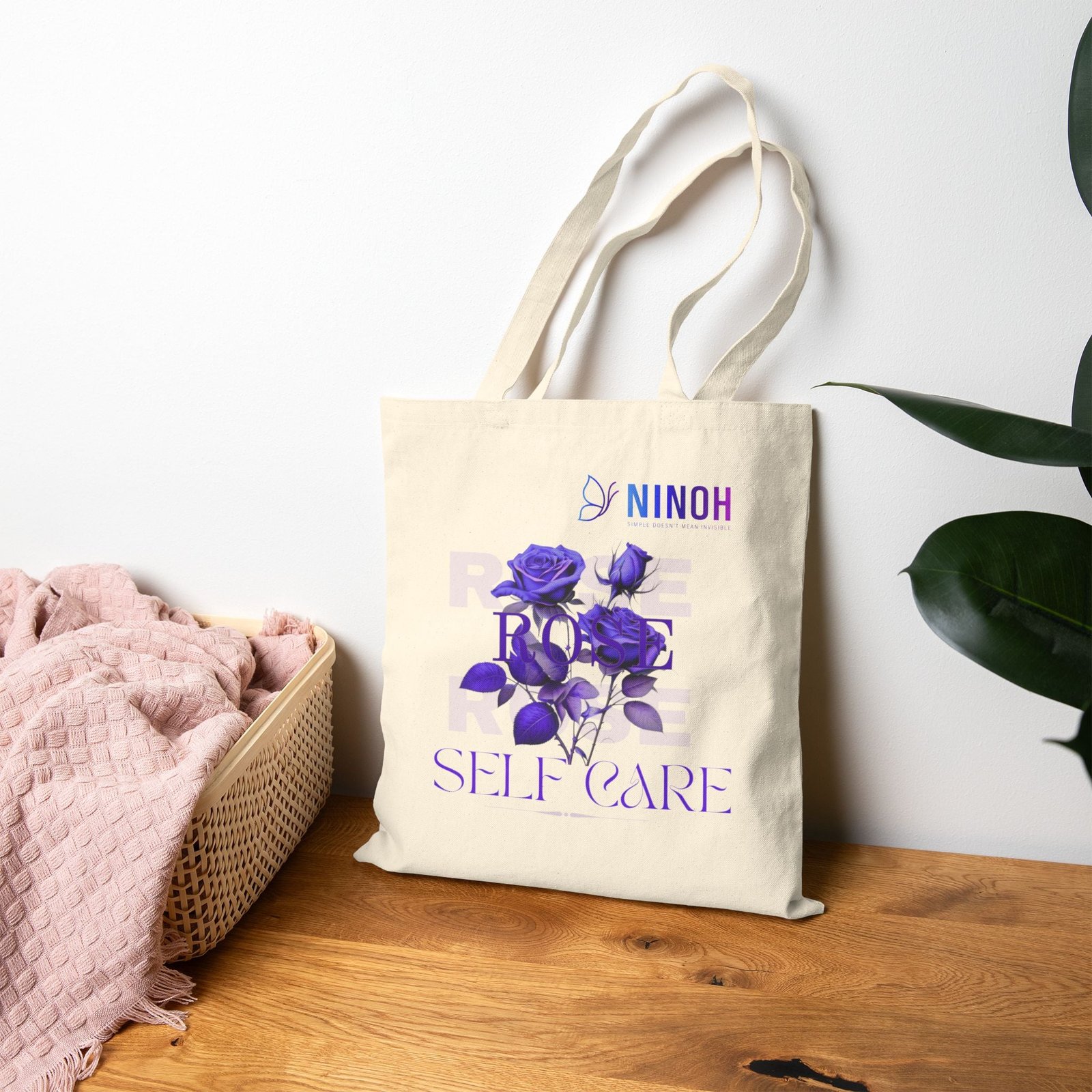 Floral 'Self-Care' Canvas Tote Bag
